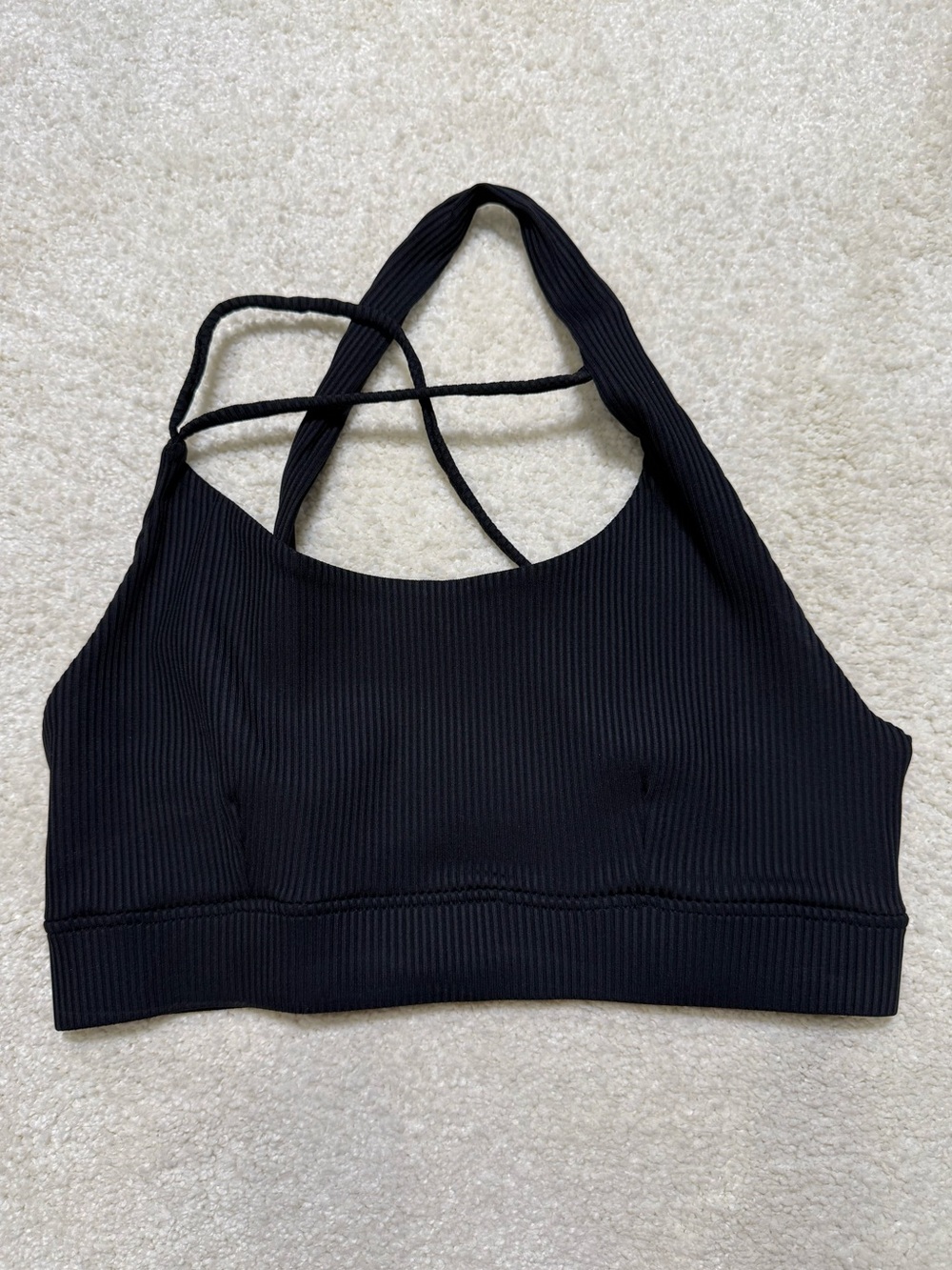 FILA Sidney Sports Bra Top Black Ribbed Strappy Back Athletic Active Size Large